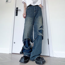 Load image into Gallery viewer, Double-layer Cutout Wide-leg Jeans
