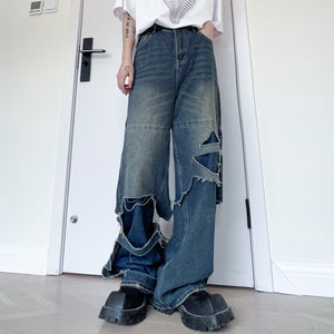 Double-layer Cutout Wide-leg Jeans