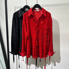 Load image into Gallery viewer, Irregular Design Sequined Lace-up Shirt