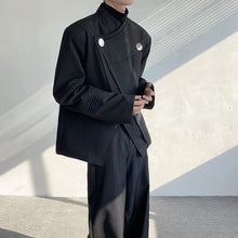 Load image into Gallery viewer, Diagonal Placket Shoulder Pad PU Leather Patchwork Blazer