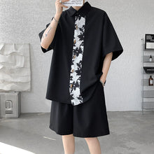 Load image into Gallery viewer, Summer Ice Silk Lapel Shirt Shorts Two-piece Suit
