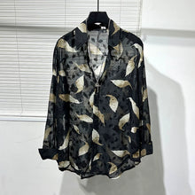 Load image into Gallery viewer, Irregular Cut-out Feather Print Casual Shirt
