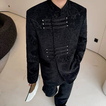 Load image into Gallery viewer, Dark Pattern Stand Collar Wide Leg Trousers Two-piece Suit