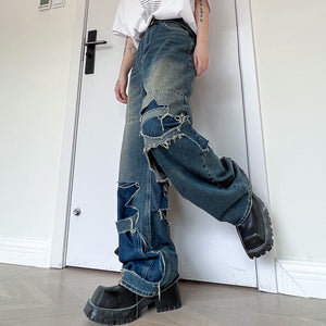 Double-layer Cutout Wide-leg Jeans