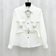 Load image into Gallery viewer, Patchwork Long Sleeve Shoulder Pad Shirt