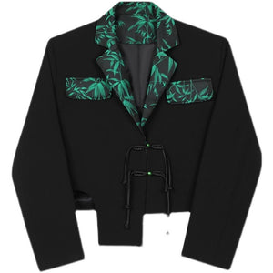 Brocade Embroidered Bamboo Patchwork Buttoned Short Blazer