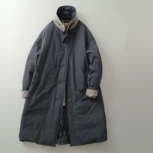 Load image into Gallery viewer, Retro Colorblock Stand Collar Cotton Mid-length Over-the-knee Coat