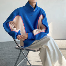 Load image into Gallery viewer, Knitted Patchwork Half-zip Stand Collar Sweatshirt