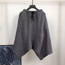 Load image into Gallery viewer, Loose Cotton and Linen Striped Drop Crotch Harem Pants