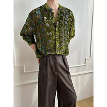 Load image into Gallery viewer, Green Printed Velvet Loose Casual Shirt