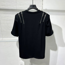 Load image into Gallery viewer, Irregular Zipper Patchwork Slit T-shirt