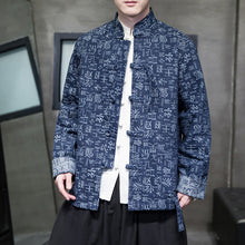 Load image into Gallery viewer, Retro Stand Collar Chinese Character Disc Button Denim Jacket