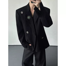 Load image into Gallery viewer, Black Multi-metal Brooch Loose Blazer
