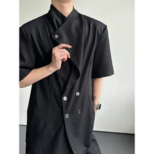Load image into Gallery viewer, Asymmetrical Shoulder Pad Design Short-Sleeve Shirt