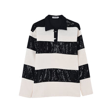 Load image into Gallery viewer, Sequin-paneled Color-block Lapel Top