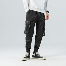 Load image into Gallery viewer, Black Slim-fit Multi-pocket Casual Pants