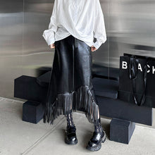 Load image into Gallery viewer, Asymmetrical Fringed Pu Leather Skirt
