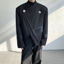 Load image into Gallery viewer, Diagonal Placket Shoulder Pad PU Leather Patchwork Blazer