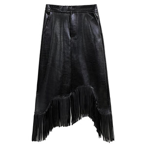 Asymmetrical Fringed Pu Leather Skirt