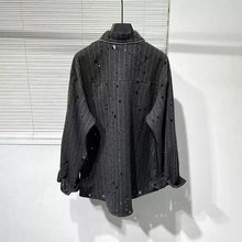 Load image into Gallery viewer, Vintage Striped Grey Sequined Ripped Shirt