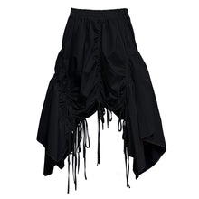 Load image into Gallery viewer, Women's Drawstring Ruched Stand Collar Top Irregular Fringe Skirt Two-piece Set