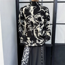 Load image into Gallery viewer, Retro Half Turtleneck Ink Print Casual Shirt