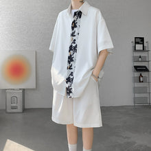 Load image into Gallery viewer, Summer Ice Silk Lapel Shirt Shorts Two-piece Suit
