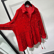Load image into Gallery viewer, Irregular Design Sequined Lace-up Shirt