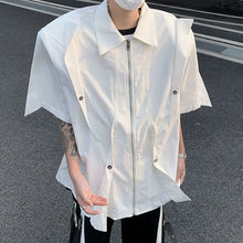 Load image into Gallery viewer, Stand Collar Patchwork Shoulder Pad Shirt