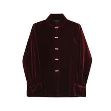 Load image into Gallery viewer, Button-down Stand-collar Vintage Velvet Long-sleeved Shirt
