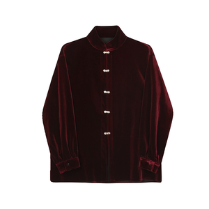 Button-down Stand-collar Vintage Velvet Long-sleeved Shirt