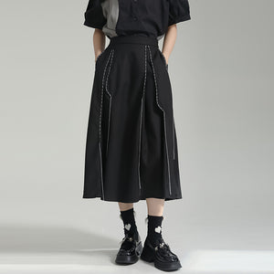 Topstitched A-line Irregular Skirt