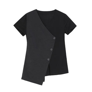 Black Irregular V-Neck Shirt