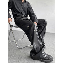 Load image into Gallery viewer, Metal Airplane Buckle PU Leather PatchworkTrousers