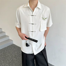 Load image into Gallery viewer, Buttoned Loose Pocket Embroidered Short-sleeved Shirt
