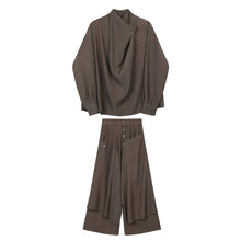 Load image into Gallery viewer, Asymmetric Long-sleeved Shirt and Wide-leg Pants Two-piece Set
