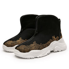 Load image into Gallery viewer, Vintage Gold Embroidered High Top Shoes