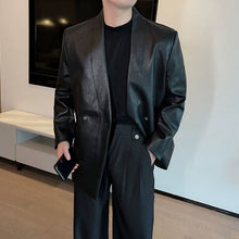 Load image into Gallery viewer, Shoulder Pad PU Leather Collarless Blazer