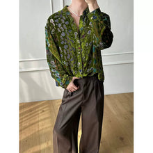 Load image into Gallery viewer, Green Printed Velvet Loose Casual Shirt