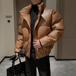 Winter Stand Collar Thickened Warm Leather Coat