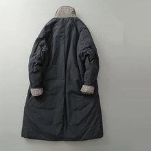 Load image into Gallery viewer, Retro Colorblock Stand Collar Cotton Mid-length Over-the-knee Coat
