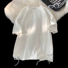 Load image into Gallery viewer, Ripped Solid Color Round Neck T-shirt