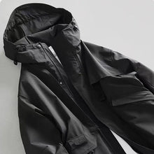 Load image into Gallery viewer, Black Retro Mid-length Hooded Casual Windbreaker Jacket