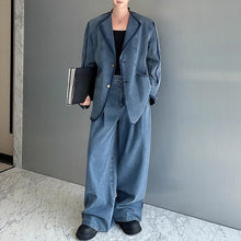 Load image into Gallery viewer, Vintage Distressed Washed Denim Jacket and Wide-leg Pants Two-piece Set