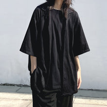 Load image into Gallery viewer, Pleated Breathable Blazer Collar Short Sleeve Shirt