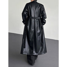 Load image into Gallery viewer, Double Breasted Belted PU Leather Long Trench Coat
