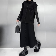 Load image into Gallery viewer, Black Loose Vest Elastic Waist Skirt Suit