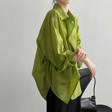 Load image into Gallery viewer, Ladies Solid Color Tencel Ruffle Trim Long Sleeve Shirt