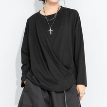 Load image into Gallery viewer, Women's 3D Draped Pleated Asymmetrical Wrap Front Long Sleeve Top