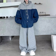 Load image into Gallery viewer, Contrast Color Stitching Hooded Drawstring Shirt Casual Sweatpants Two-piece Set